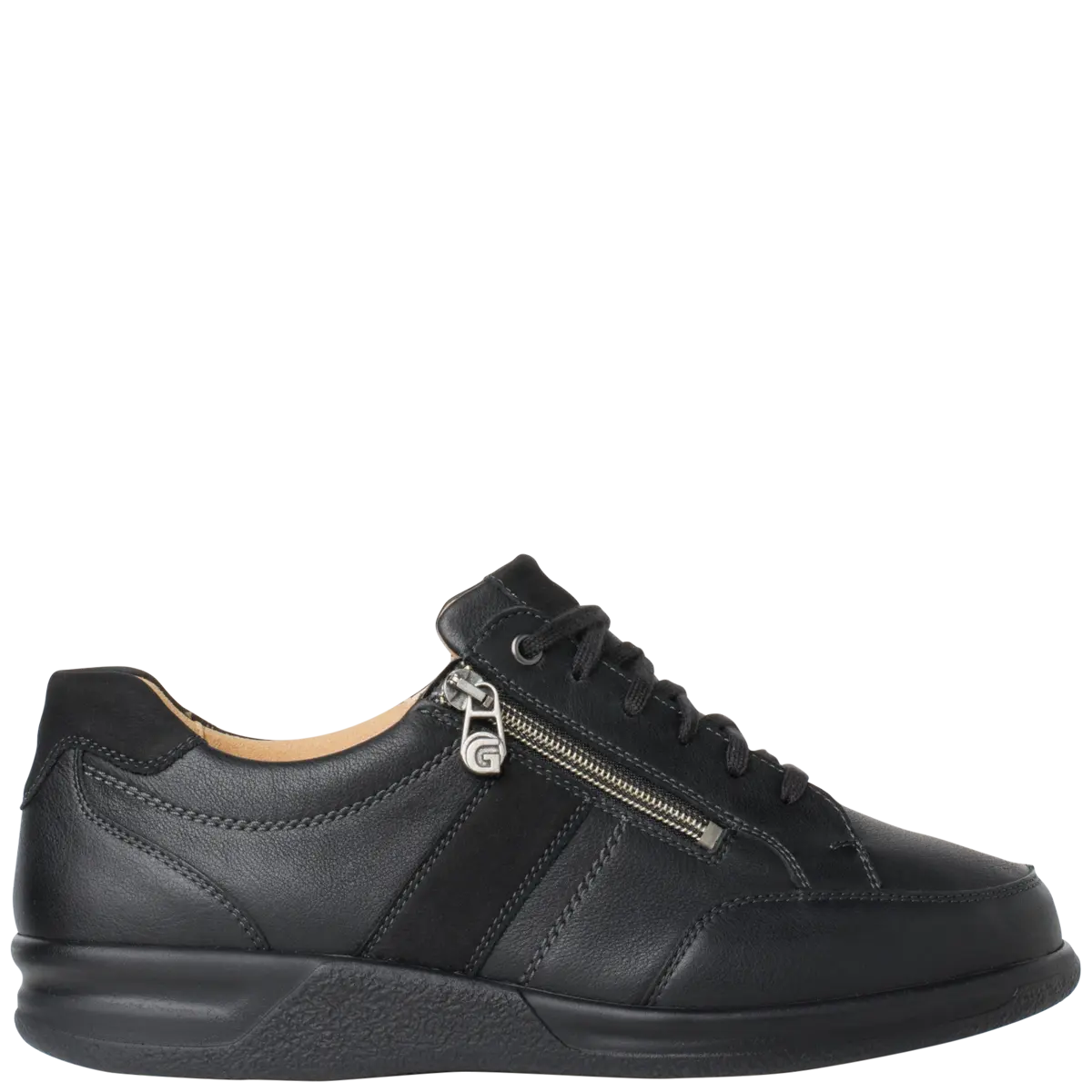 Ganter Kurt Laceup/Zip Black Leather Wide(K)