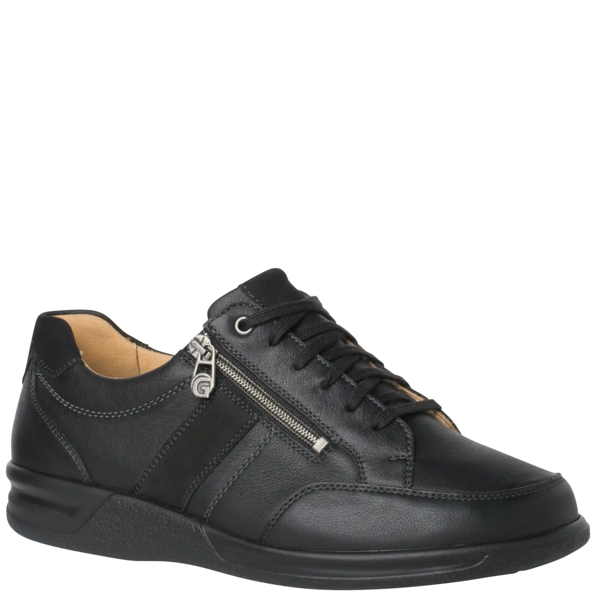 Ganter Kurt Laceup/Zip Black Leather Wide(K)