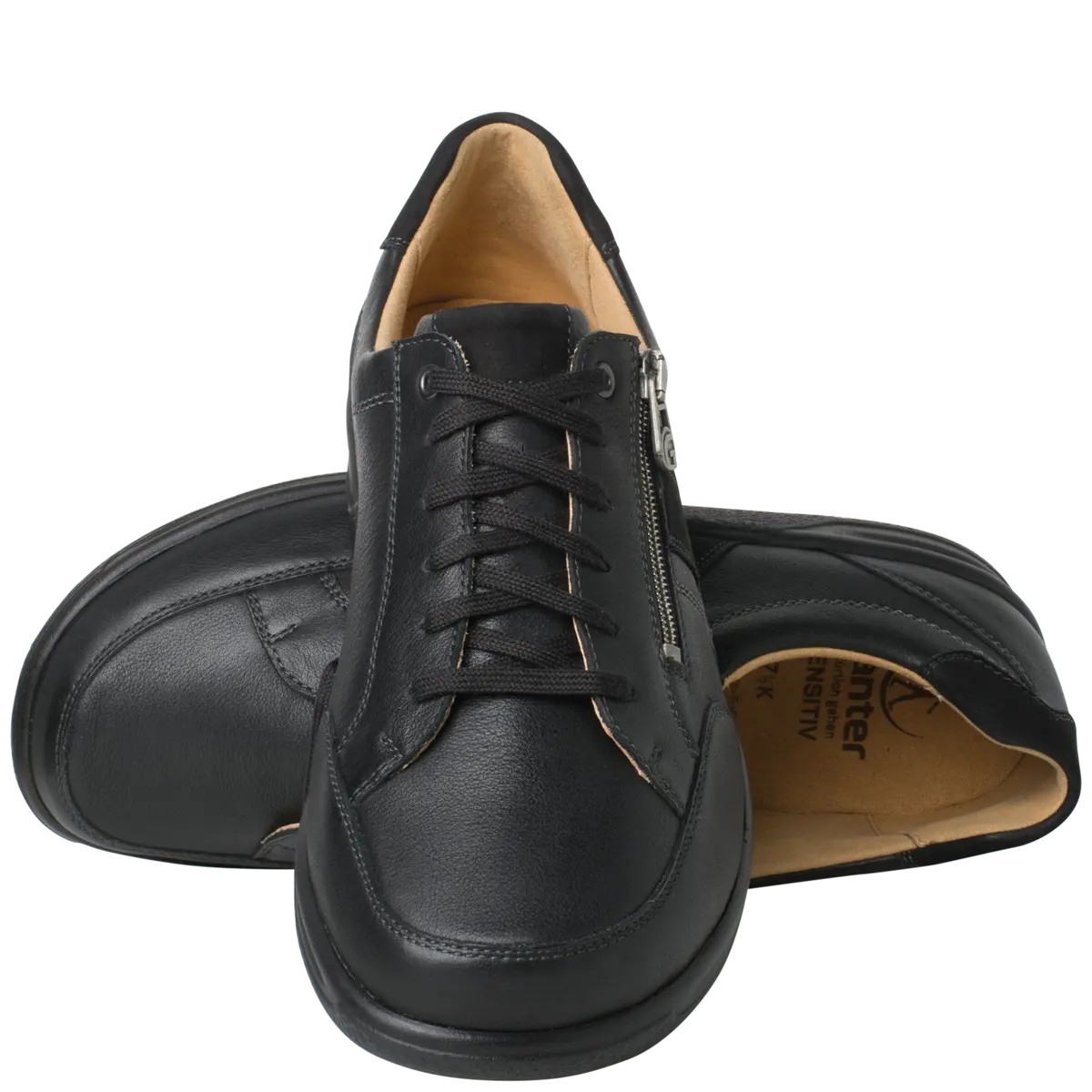 Ganter Kurt Laceup/Zip Black Leather Wide(K)