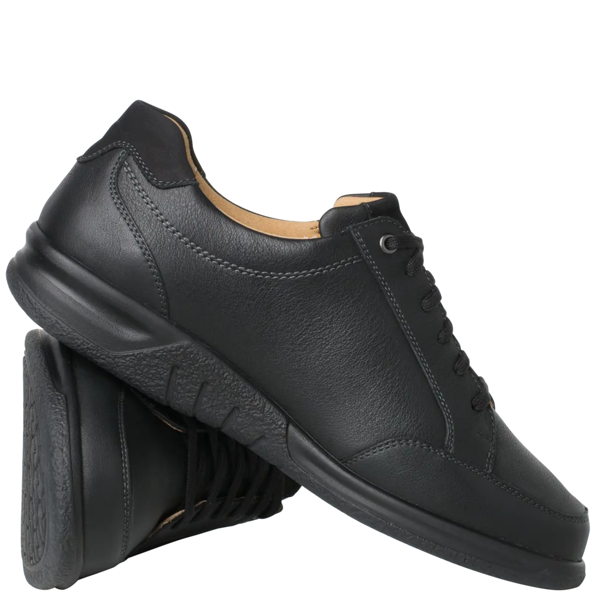 Ganter Kurt Laceup/Zip Black Leather Wide(K)