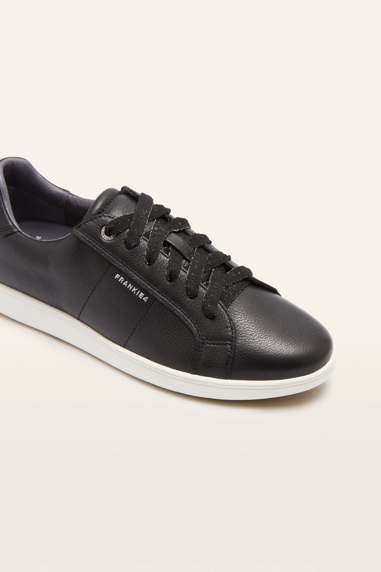 Jackie V Black Tumbled Leather Sneakers