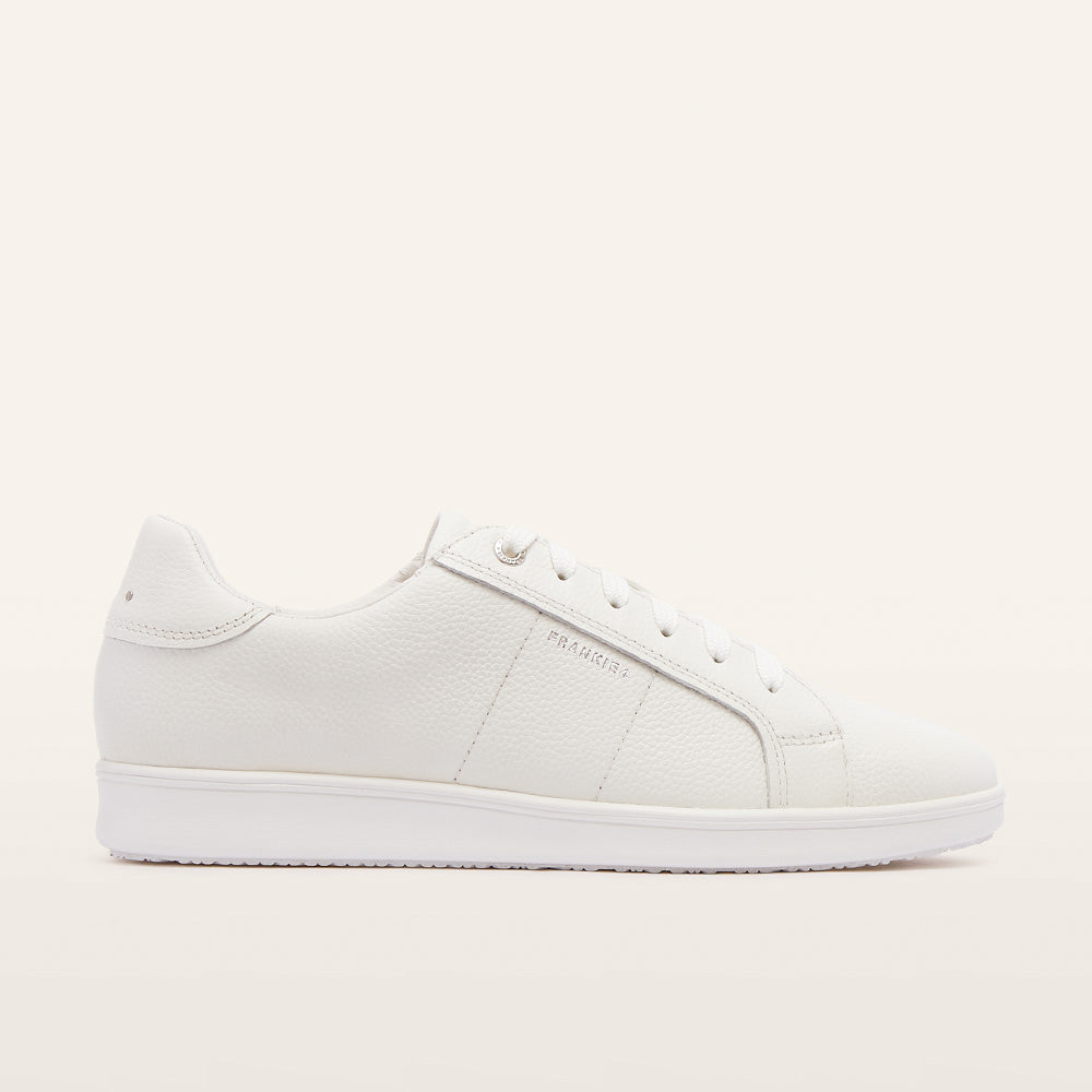 Jackie V White Tumbled Leather Sneakers