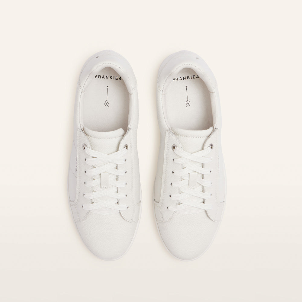 Jackie V White Tumbled Leather Sneakers