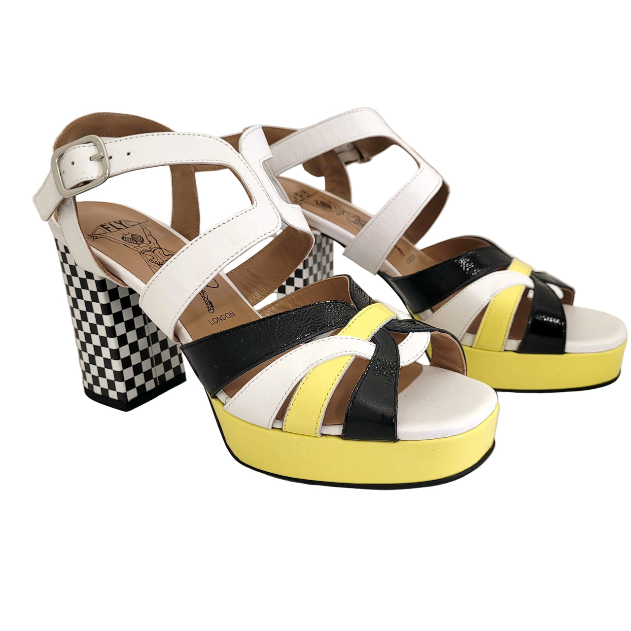 ETIR455FLY White/ Black Patent Leather Heels