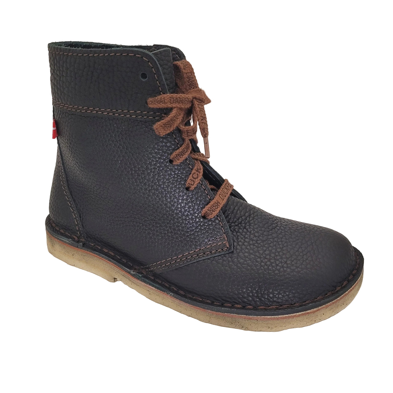 Duckfeet Sonderborg black leather boot, angled front view showing brown laces and pale sole