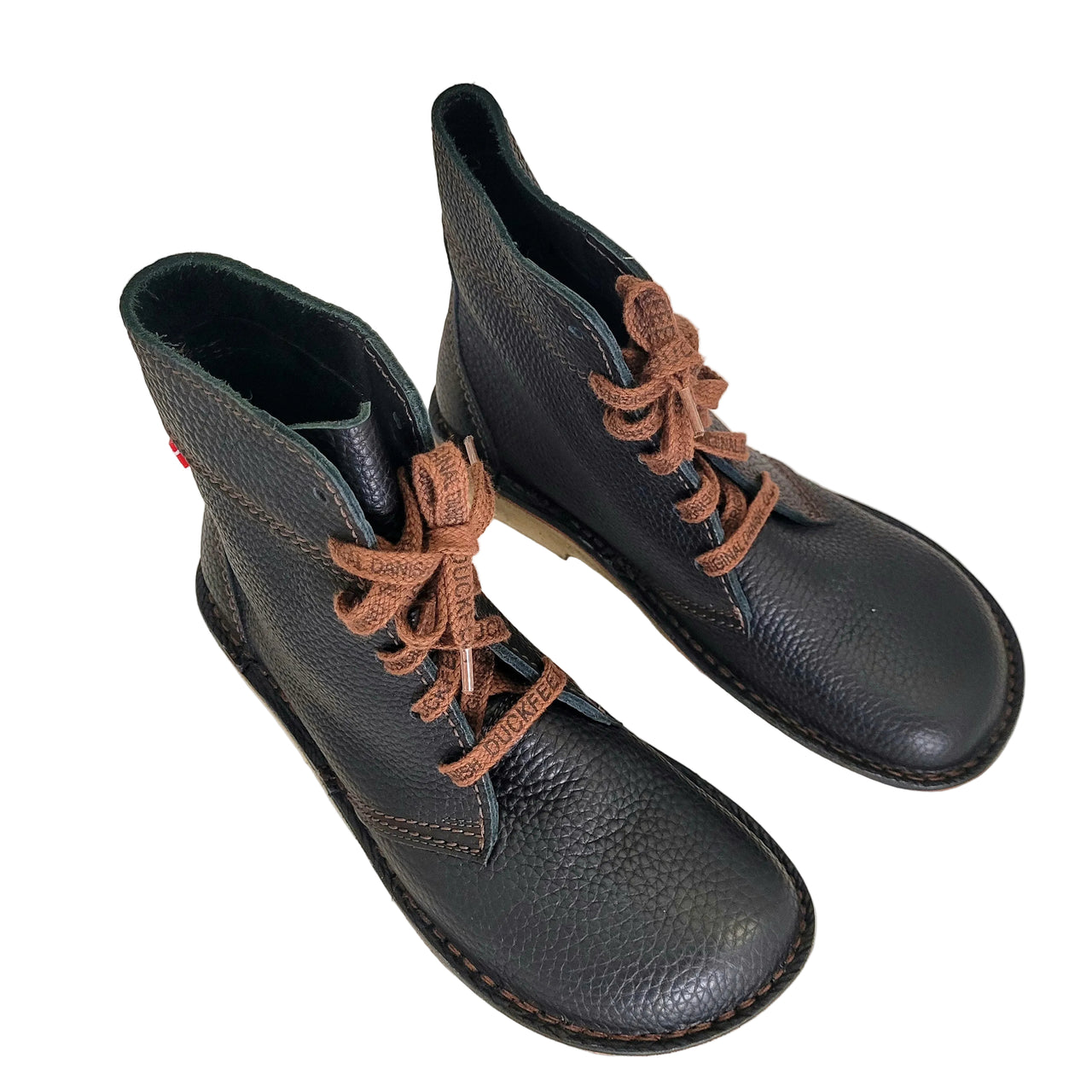 Pair of Duckfeet Sonderborg black leather boots viewed from above, laces tied