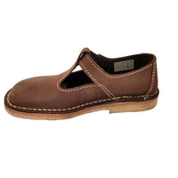 Side profile of the Duckfeet Lolland cocoa leather Mary Jane with flat natural sole and low heel block
