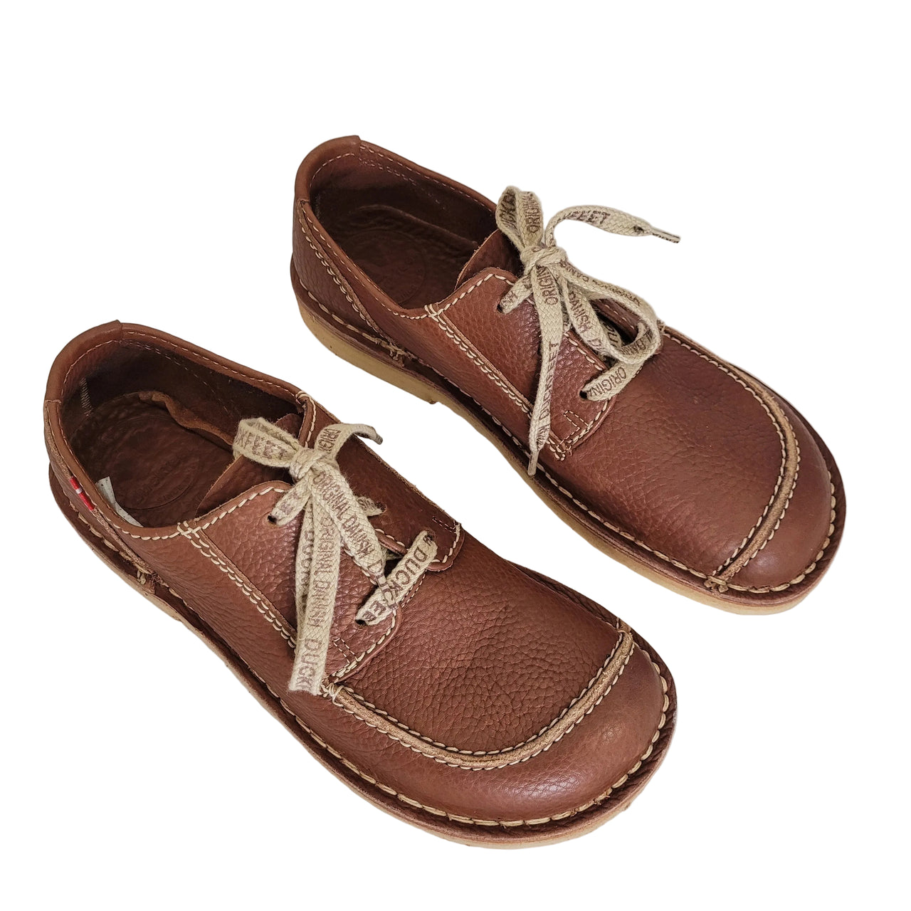 Pair of Duckfeet Svendborg shoes in Nut leather viewed from above, showing laced uppers and broad rounded toes