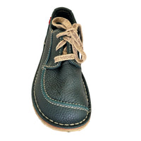 Front view of the Duckfeet Svendborg shoe showing the broad rounded toe and contrast stitching