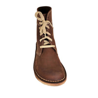 Front view of Duckfeet Faborg cocoa leather boot with cream laces and rounded toe
