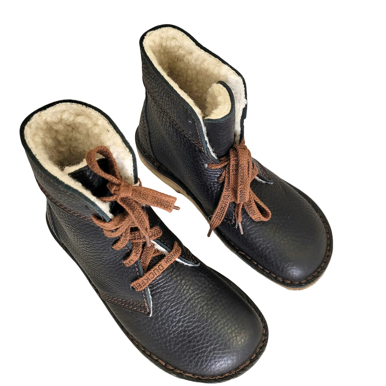 Pair of Duckfeet Skanderborg black leather boots viewed from above with laces tied