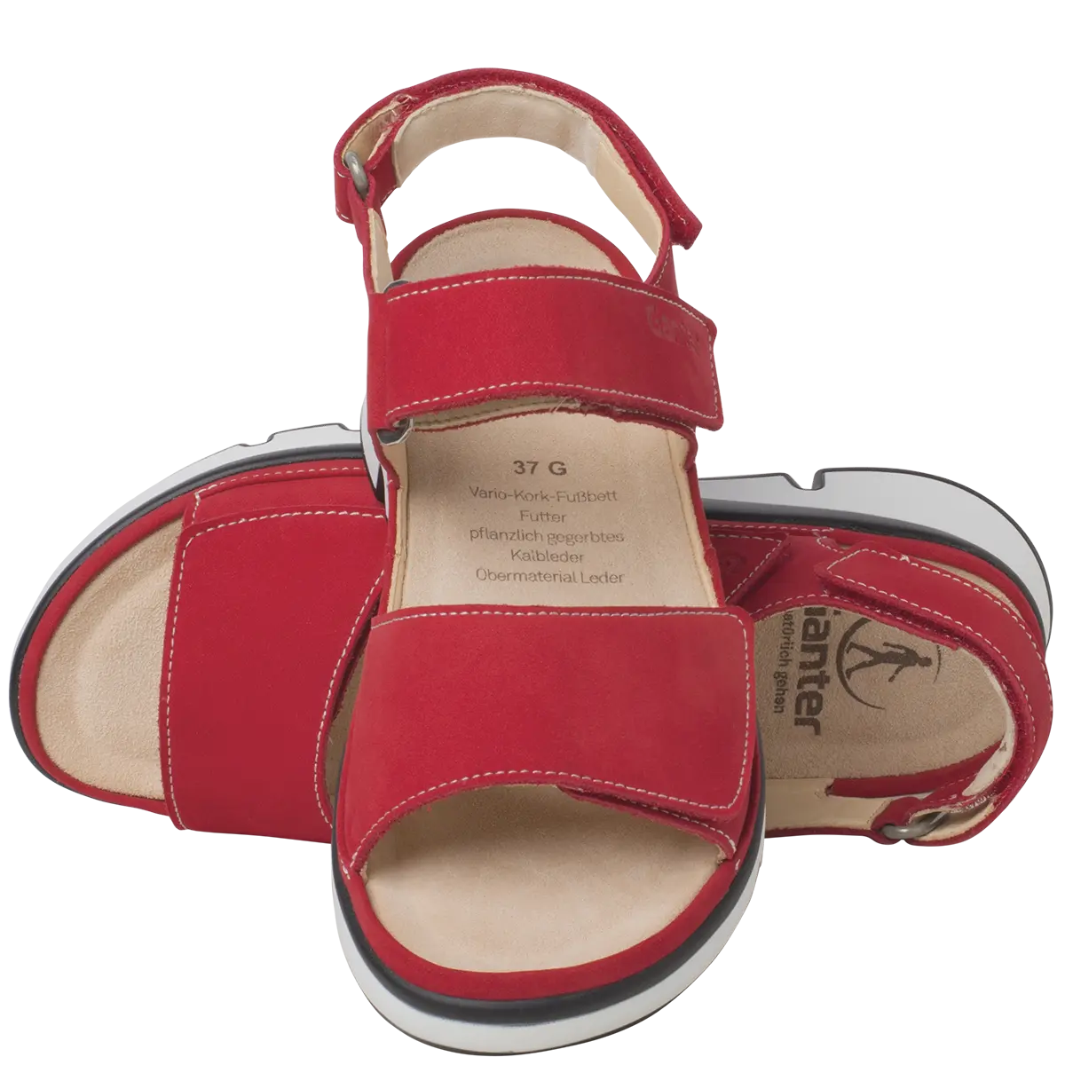 Ganter Gina Sandal Red Leather Wide(G) Fit