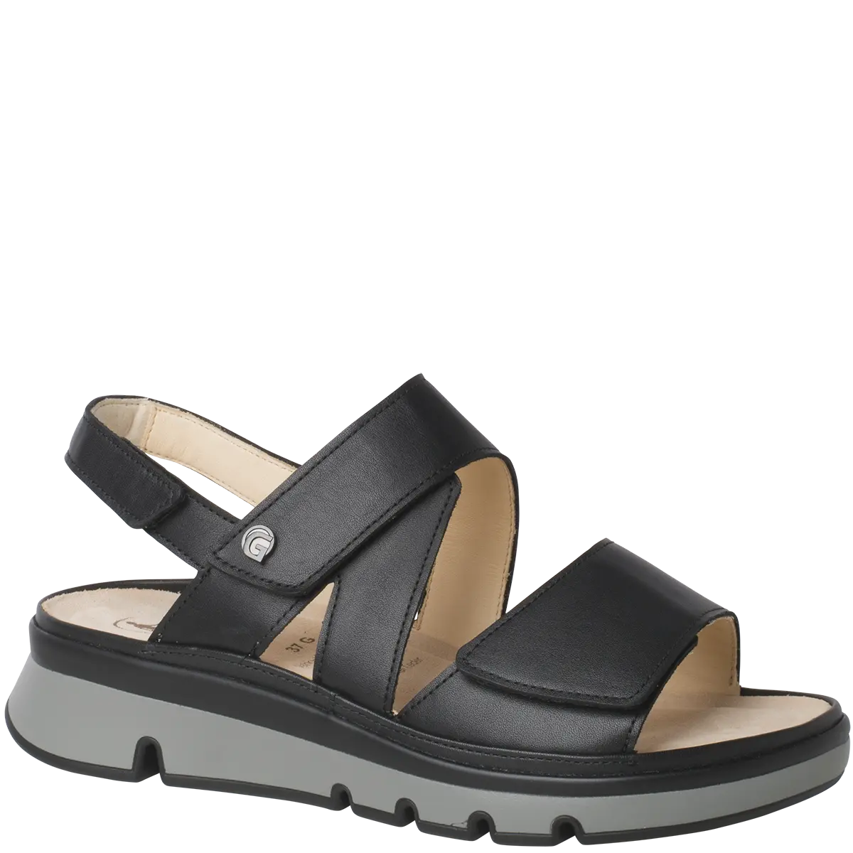 Ganter Gina Sandal Black Leather Wide(G) Fit