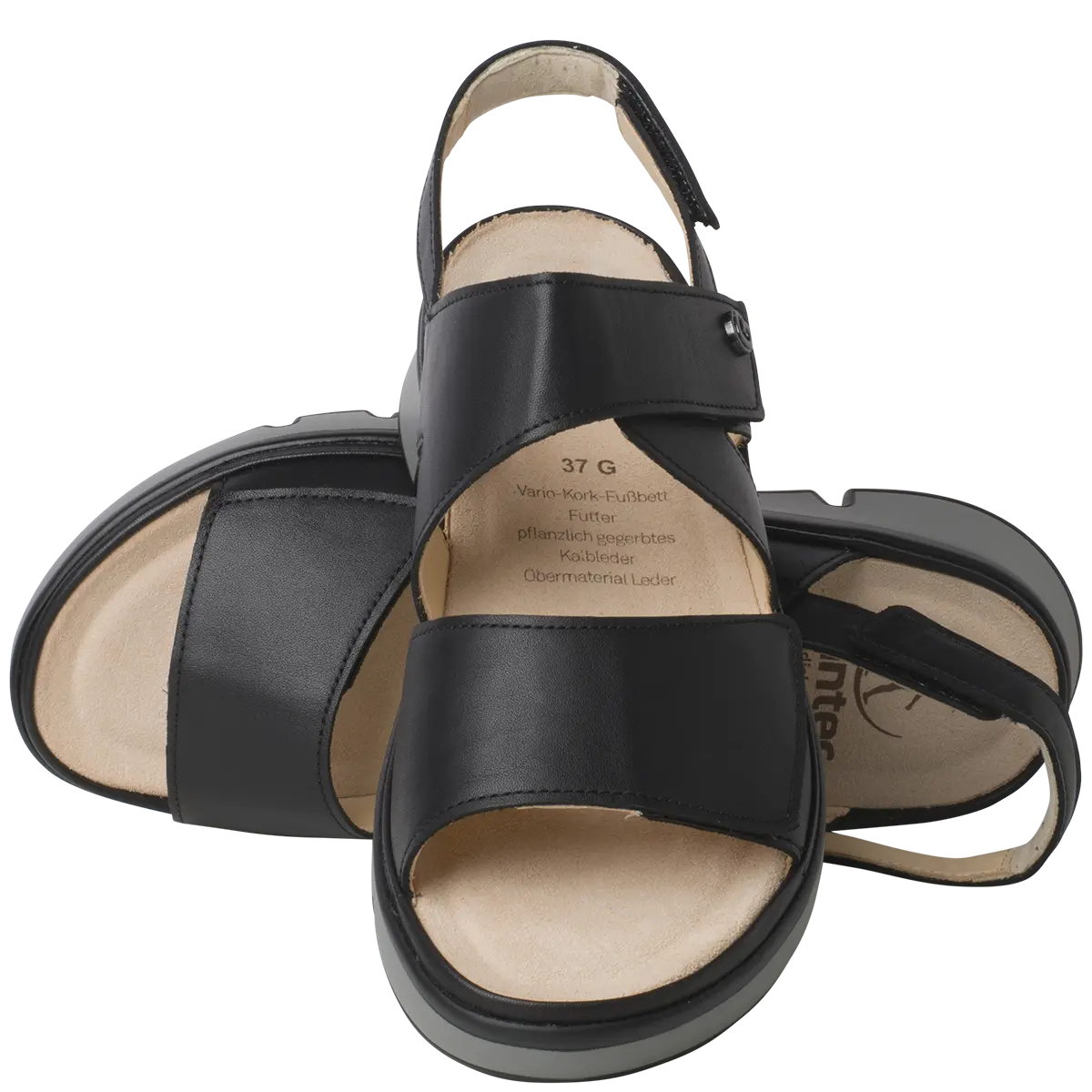 Ganter Gina Sandal Black Leather Wide(G) Fit