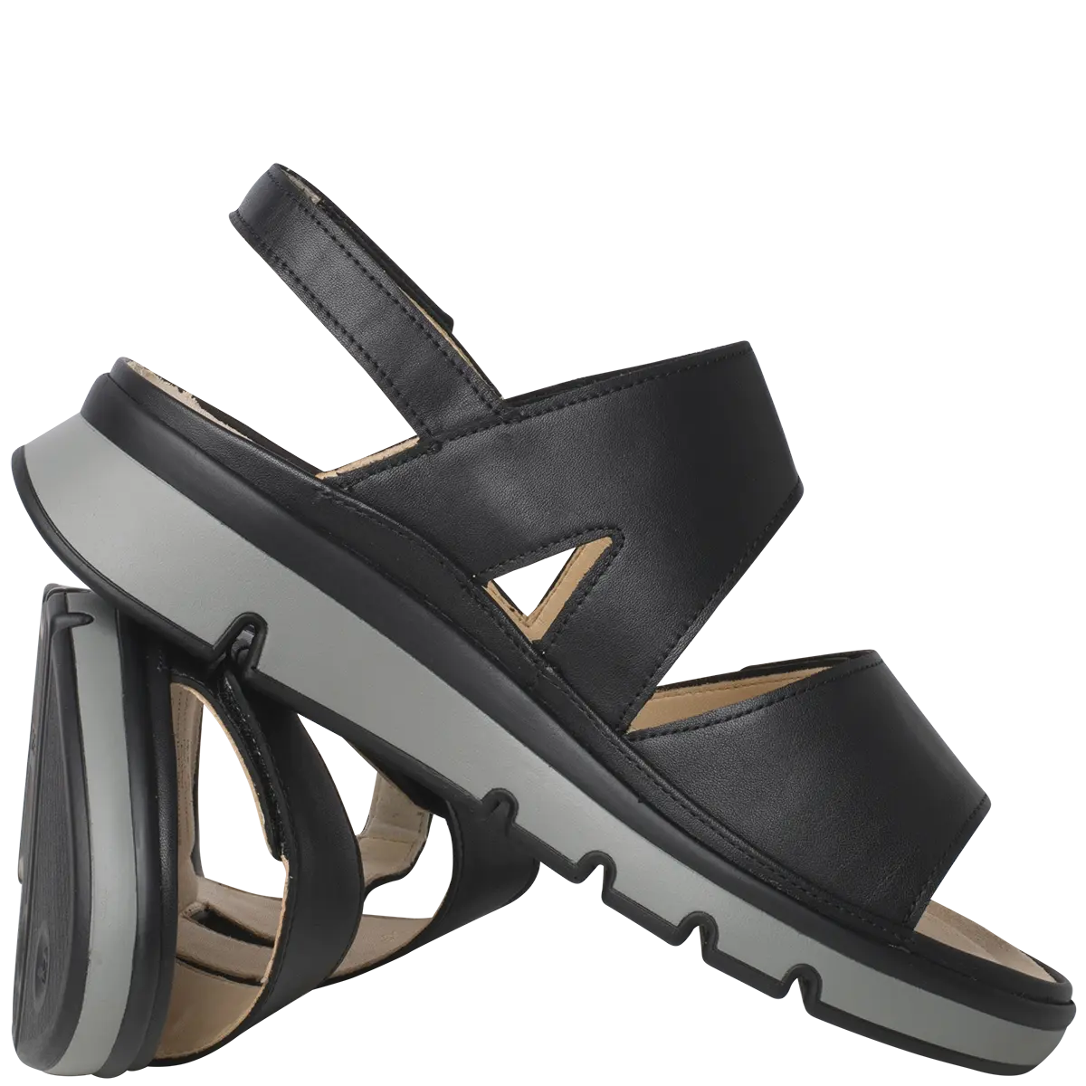 Ganter Gina Sandal Black Leather Wide(G) Fit