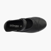 Black shoe with 'Arcopedico' branding on a white background