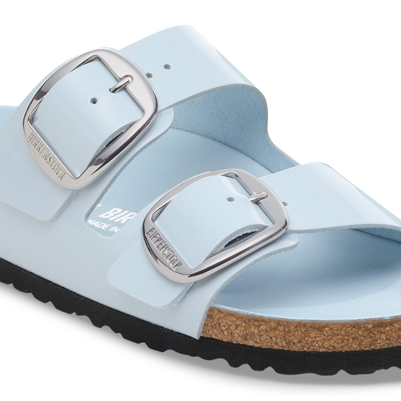 Arizona Big Buckle High Shine Baby Blue Natural Leather Patent 