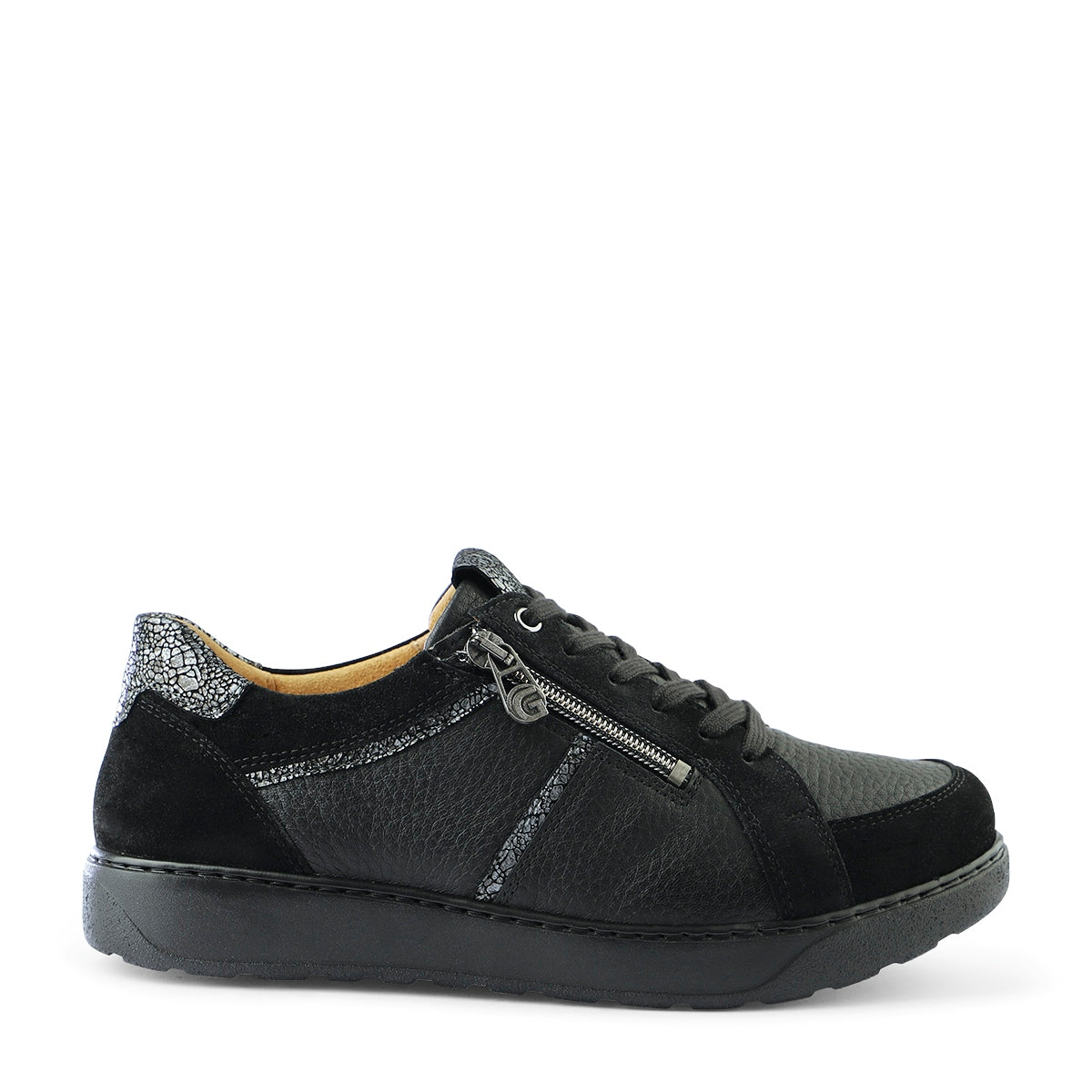 Ganter Kelly Laceup/Zip Softgrain Velour Black Sneaker