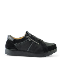 Ganter Kelly Laceup/Zip Softgrain Velour Black Sneaker