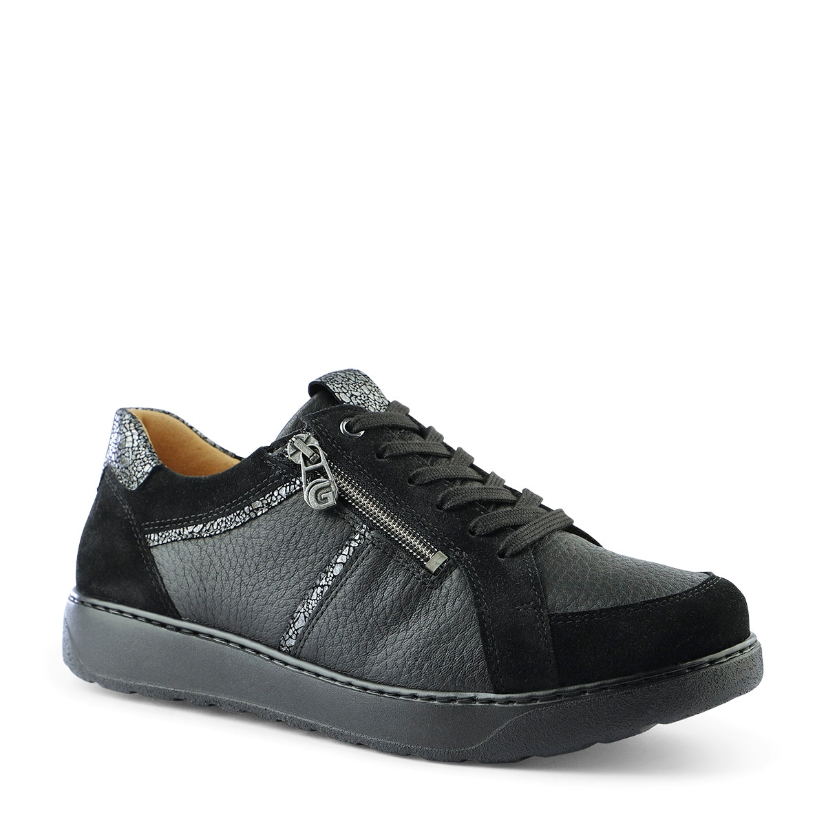 Ganter Kelly Laceup/Zip Softgrain Velour Black Sneaker