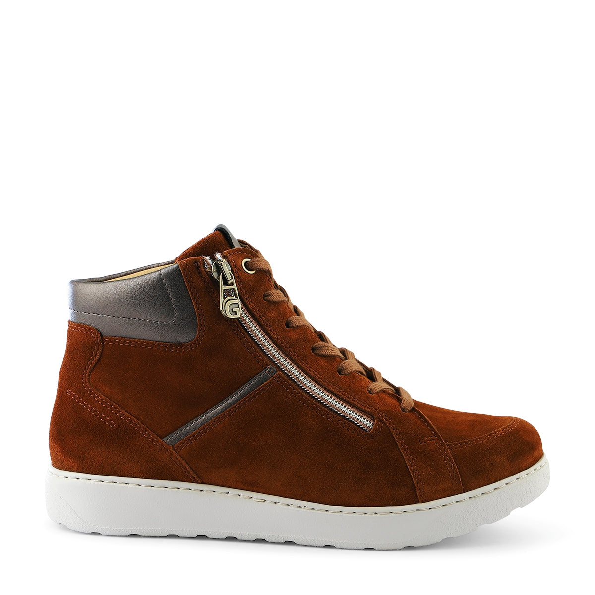Ganter Kelly Laceup/Zip Casual Velour Cognac Ankle Boot