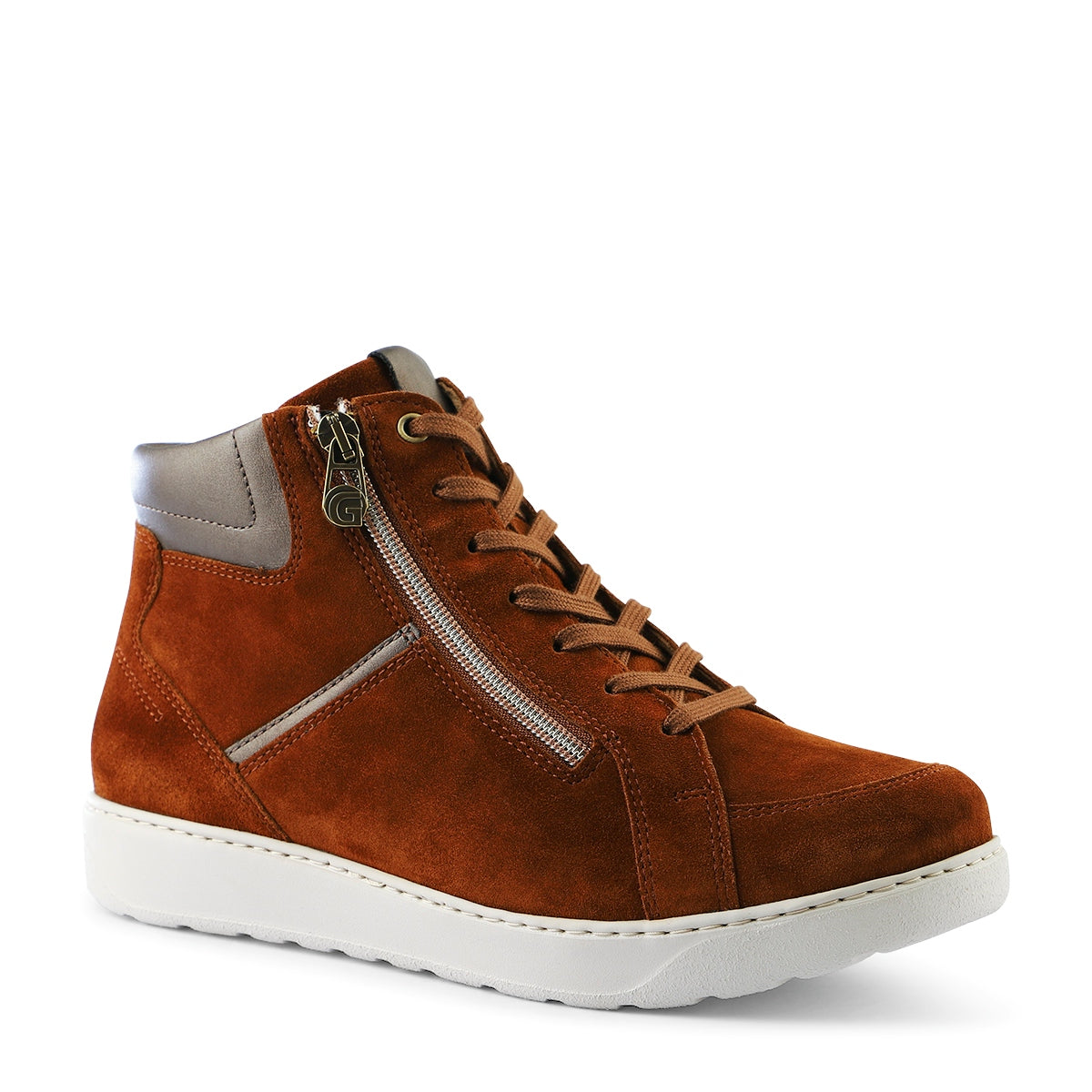 Ganter Kelly Laceup/Zip Casual Velour Cognac Ankle Boot