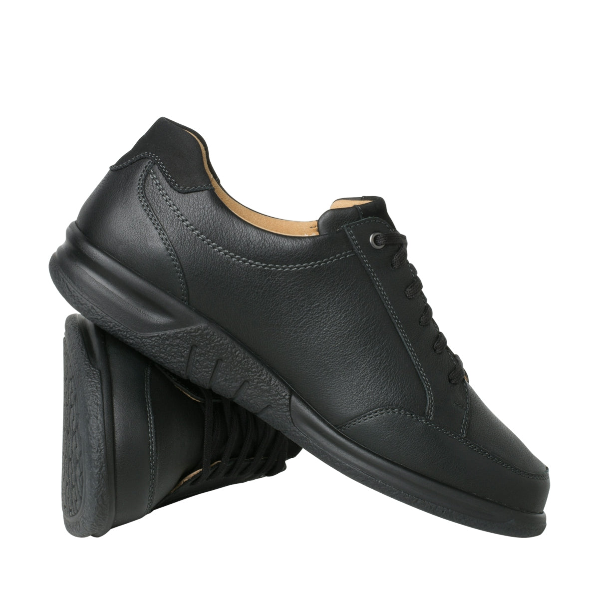 Ganter Kurt Laceup/Zip Black Leather Wide