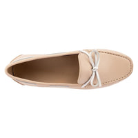 Beige loafer with a white bow on a white background
