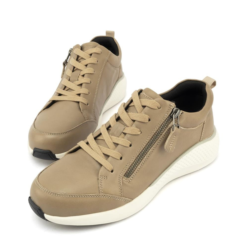Kelsey Taupe Sneaker | Zip Up and Go in Comfort