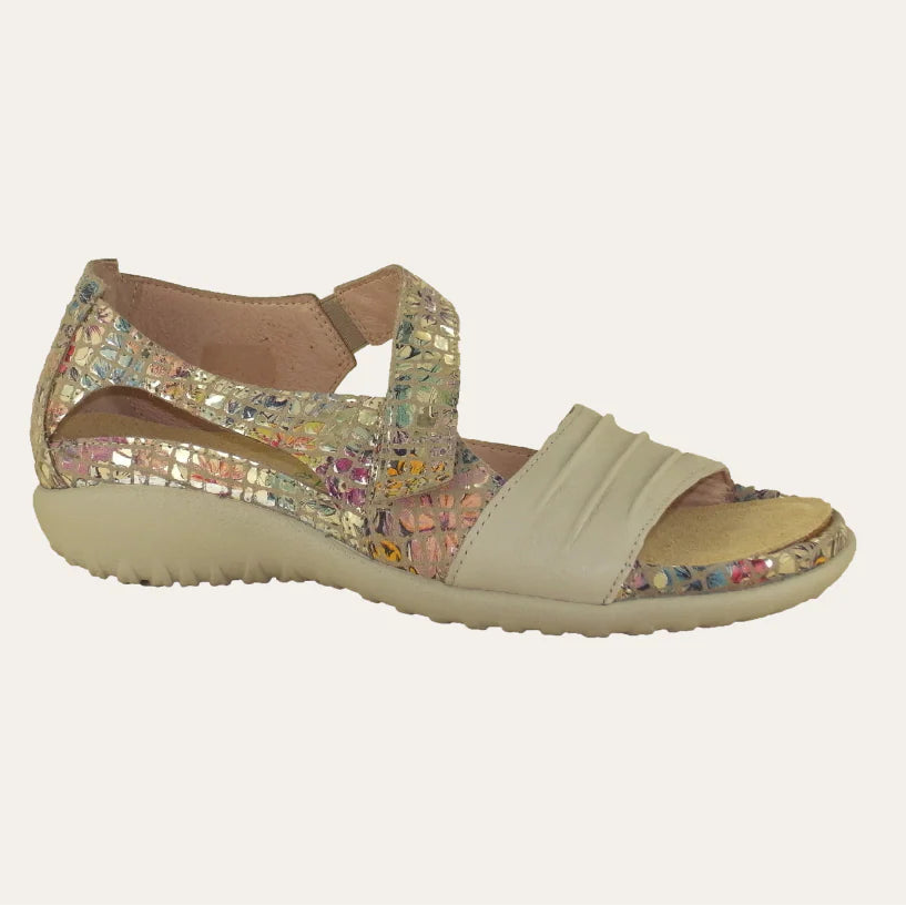 Papaki Ivory Golden Floral Sandal Suede