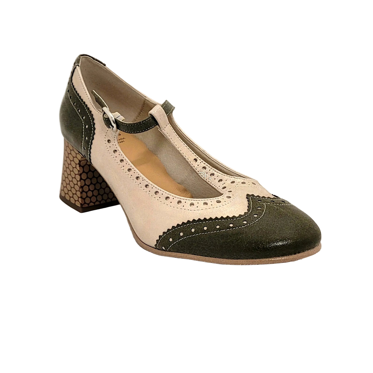 Dorking Daci Green / Beige Leather Heels