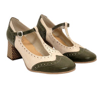 Dorking Daci Green / Beige Leather Heels